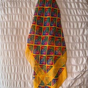 Vintage Givenchy Multicolor Logo Scarf Yellow Geometric Print
